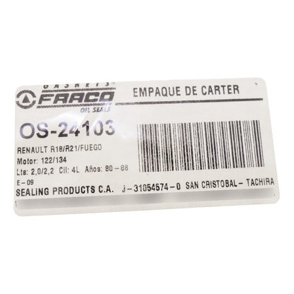 Renault Empacadura Carter R18, R21, Fuego 2.0, 2.2